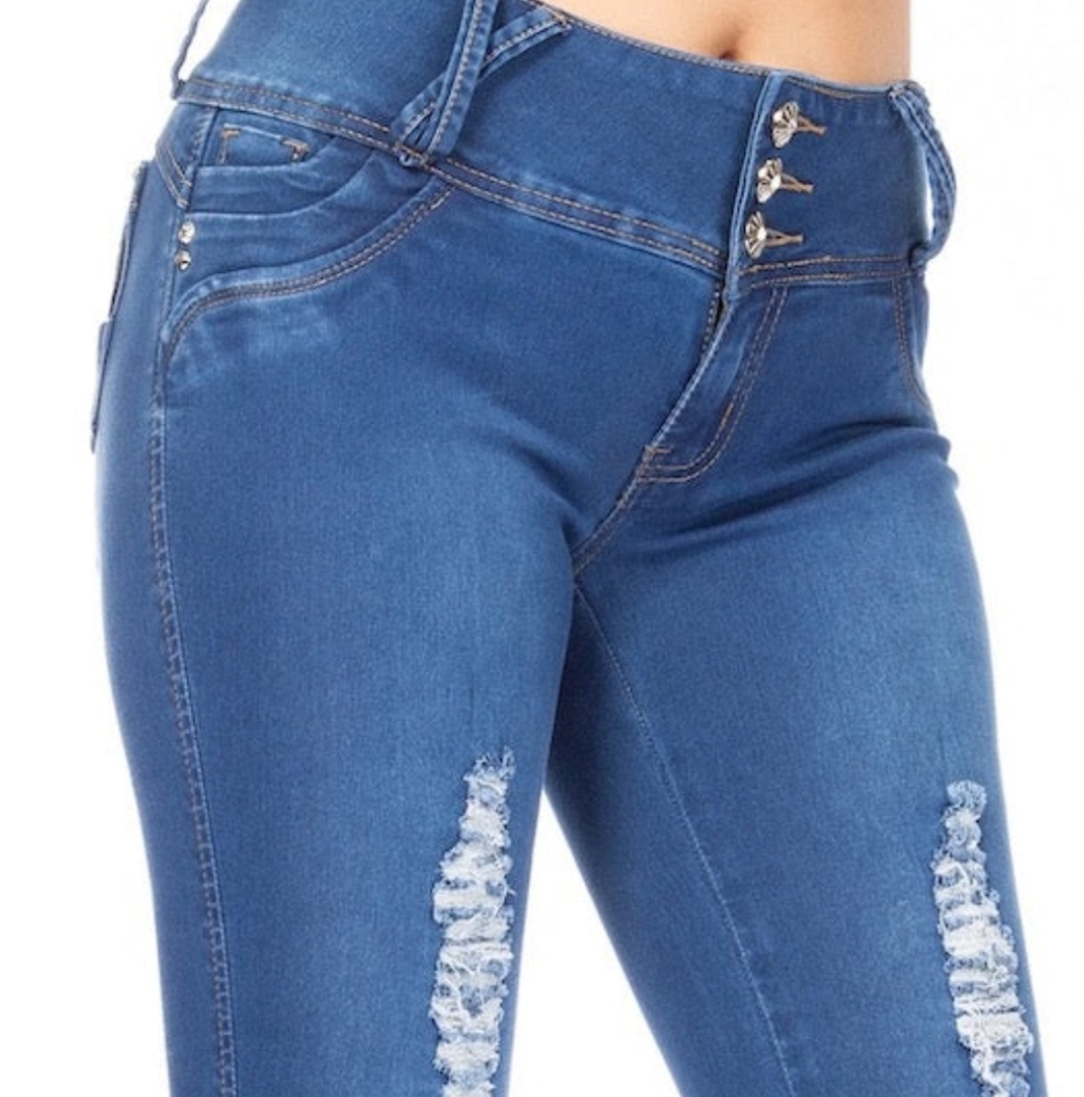 Stylish Blue Jeans with Embellished Pockets
